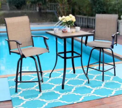 Best 3 Piece Outdoor Bar Set PHI VILLA 3 PCS Patio Swivel Bar Set, Brown best outdoor bar sets
