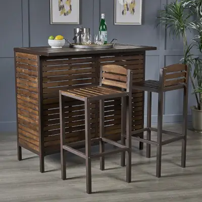 Best Wooden Bar Set for outdoor use Christopher Knight Home Lorelei Dark Brown Acacia Wood Bar Set best outdoor bar sets