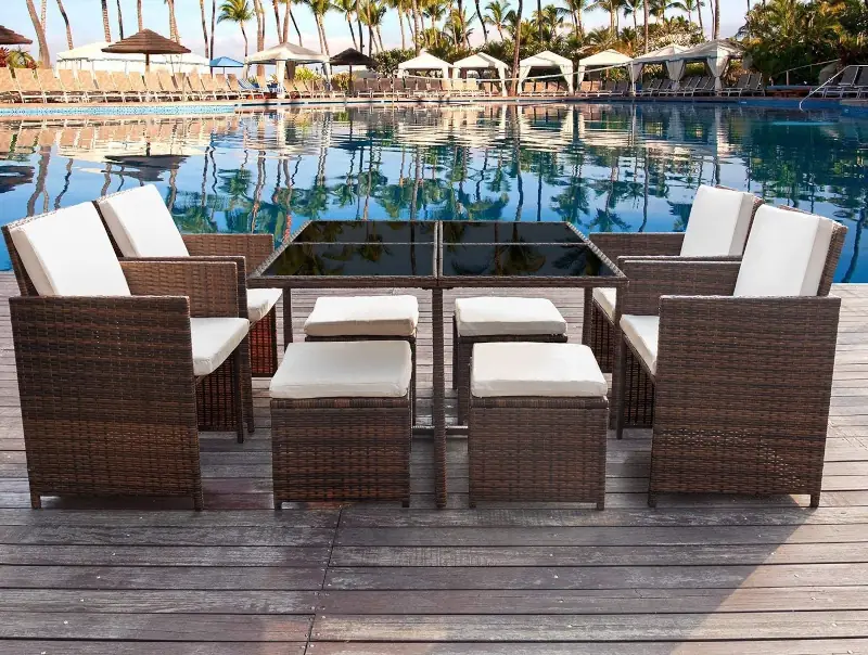 Devoko 9 Pieces Patio Dining Set (Brown Beige) best patio dining sets outdoor dining set