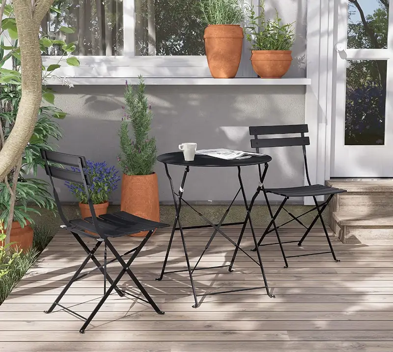Best For Small Spaces Grand patio Premium Steel Patio Bistro Set, 3 Piece Patio Set of Foldable Black best outdoor bistro sets