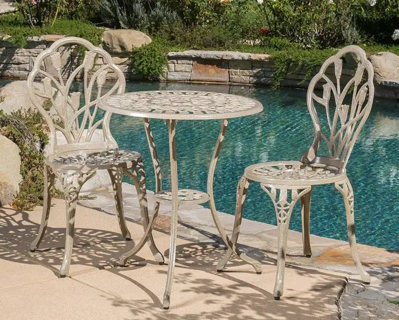 Best Vintage Christopher Knight Home 217184 Nassau Outdoor Vintage Cast Aluminum Bistro Set with Tulips Sand outdoor bistro sets