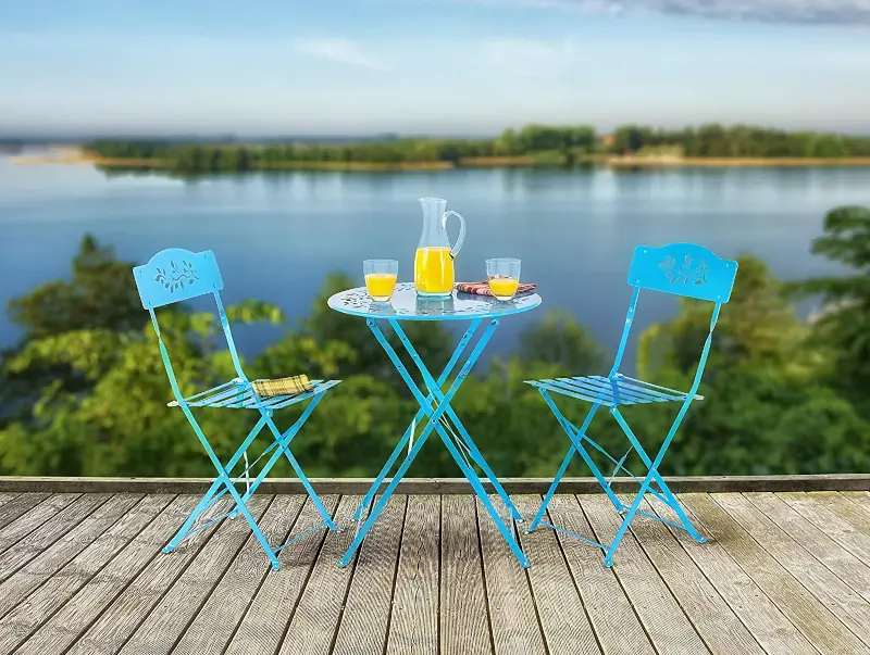Best for tight budgets Alpine Corporation Bistro Set, Table, Blue best outdoor bistro sets folding patio bistro set