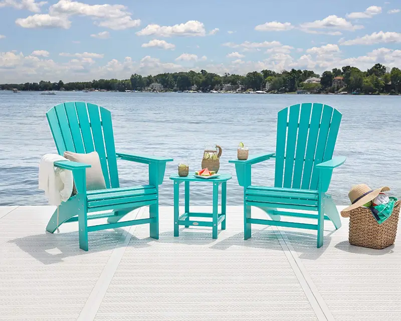 Best premium POLYWOOD Nautical 3-Piece Curveback Adirondack Chair Set with Side Table Aruba best outdoor bistro sets